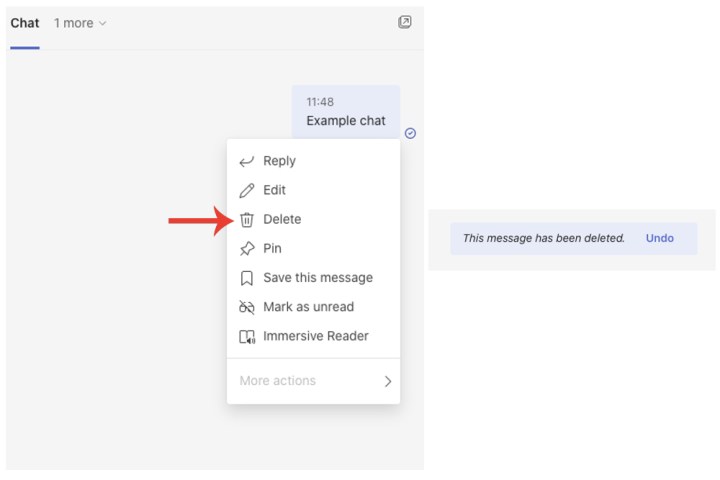 Deleting a message in Microsoft Teams.