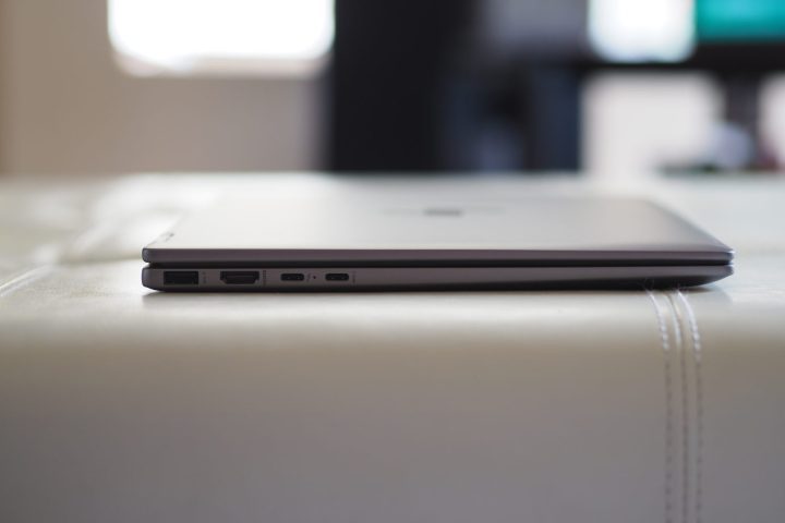 alt text: Left side view of the HP Envy x360 14 showcasing its port selection, including USB-C and USB-A.