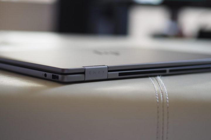 alt text: Rear view of the HP Envy x360 14, displaying its ventilation grilles designed for heat dissipation.