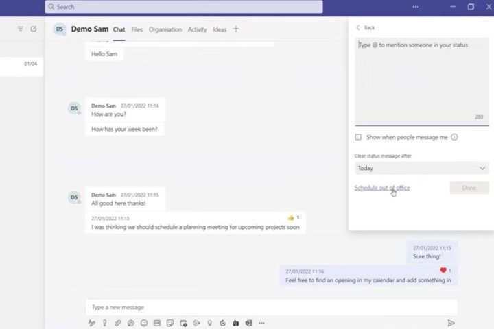 Setting a Status Message in Microsoft Teams