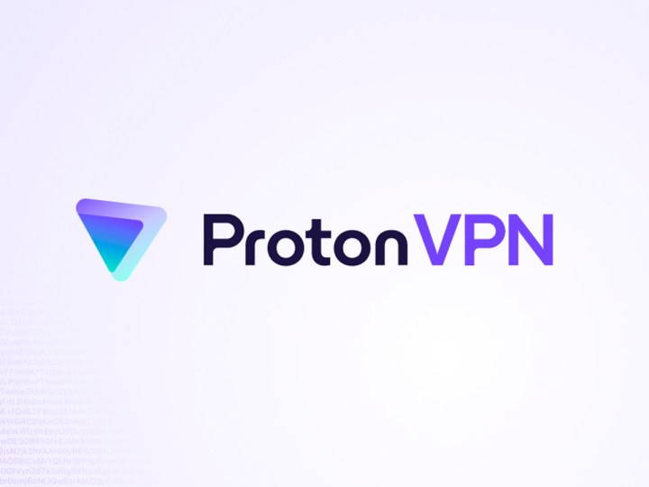 The ProtonVPN logo against a digital purple and white background.