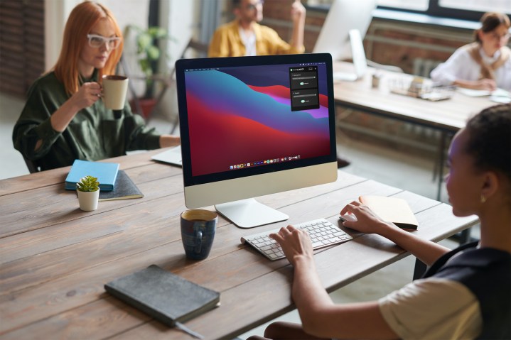 alt text: A person using Iris Clarity during a video conference in an office setting.