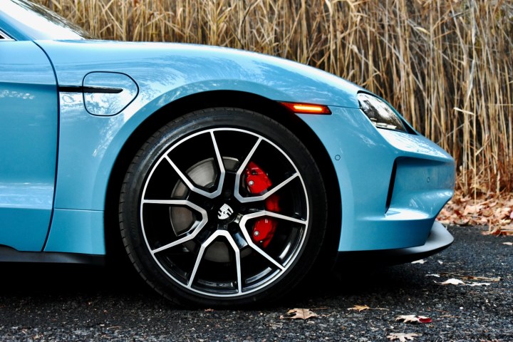 2025 Porsche Taycan front wheel close-up.