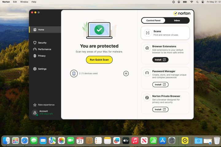 alt: Norton's Mac interface provides easy access to key security features and data protection status.