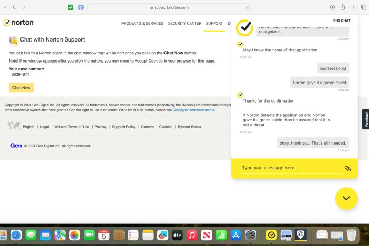 alt: Screenshot of Norton's customer support chat interface.