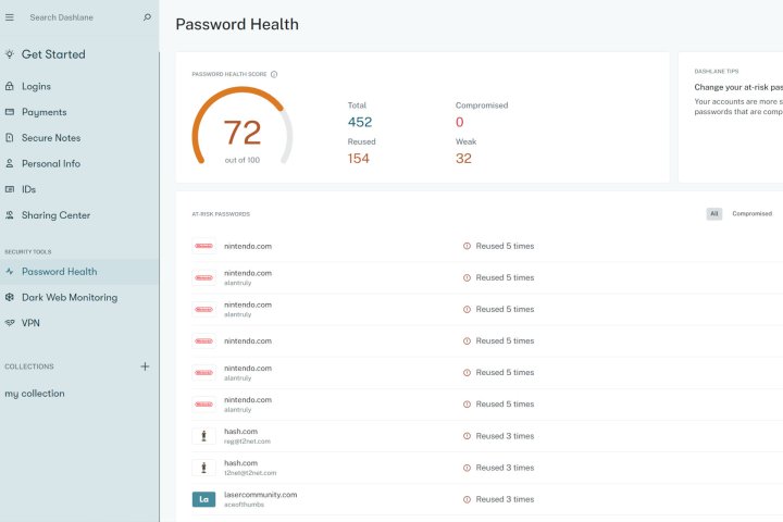 Dashlane identified old, at-risk passwords in my vault.