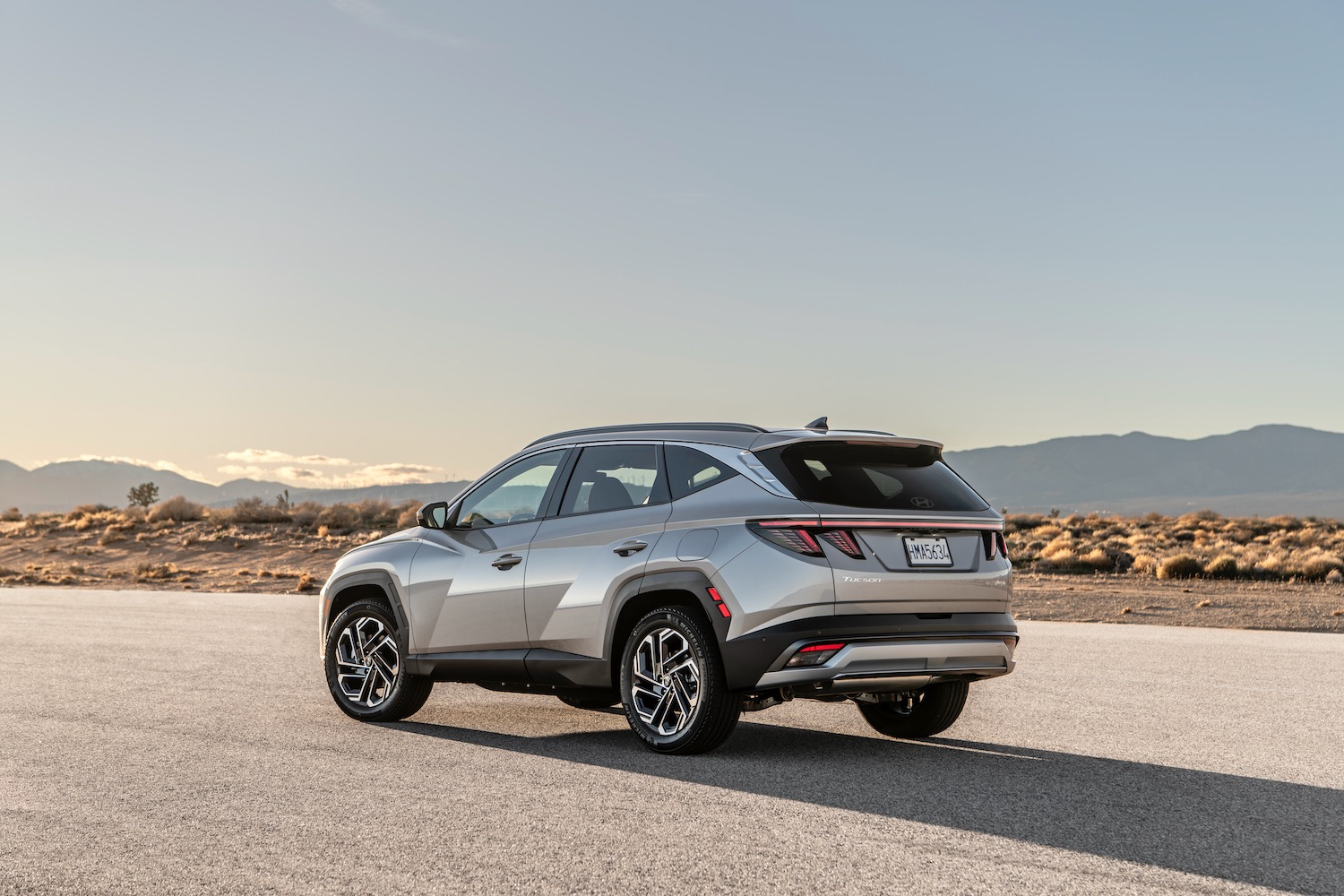 Rear three-quarter view of the 2025 Hyundai Tucson Plug-In Hybrid.