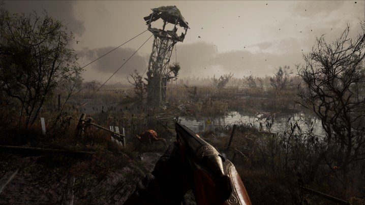 A player looks out at a barren wasteland in STALKER 2.