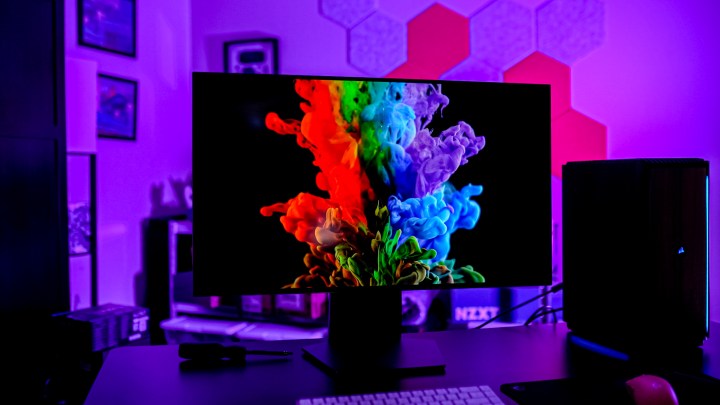 A color splash on the LG UltraGear Dual Mode OLED.