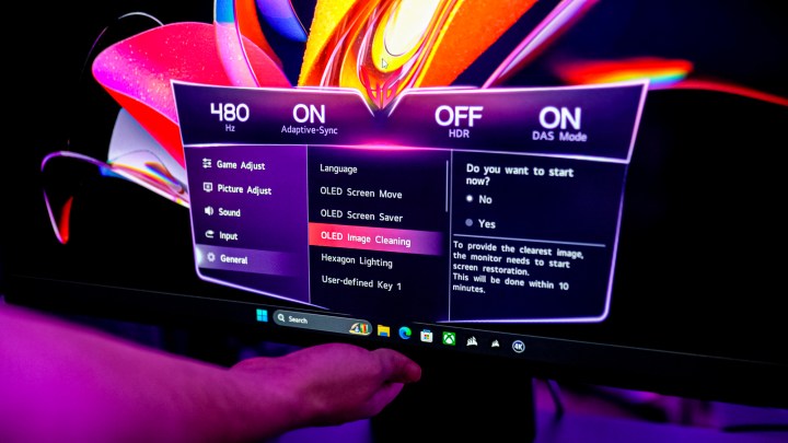 Burn-in prevention features on the LG UltraGear Dual Mode OLED.