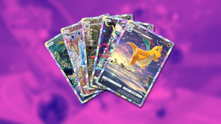 Bulbasaur, Golbat, Weezing, Porygon, and Dragonite illustration cards in Pokémon TCG Pocket.