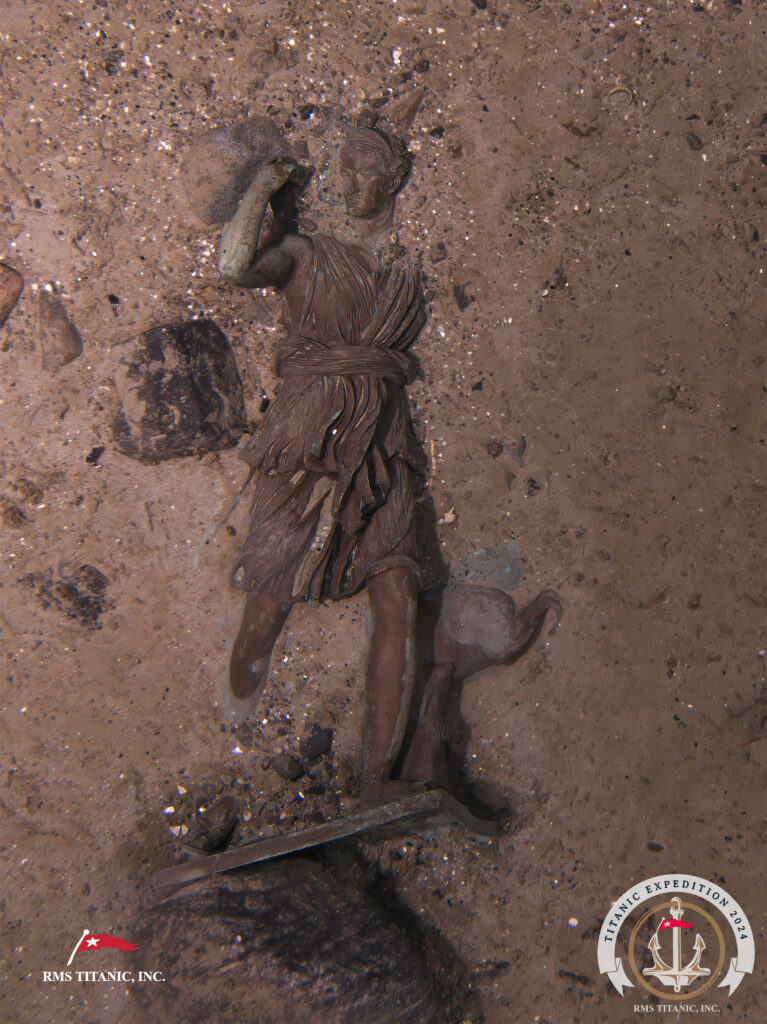 The bronze statue known as Diana of Versailles on the Atlantic seabed.