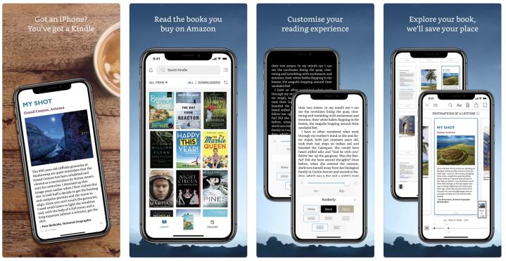 Amazon Kindle app screenshots from the App Store.
