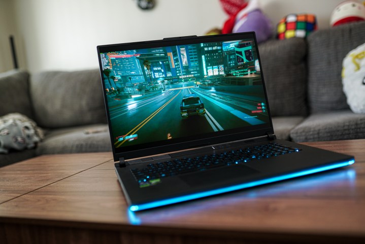 Cyberpunk 2077 running on the Asus ROG Strix Scar 18 laptop.