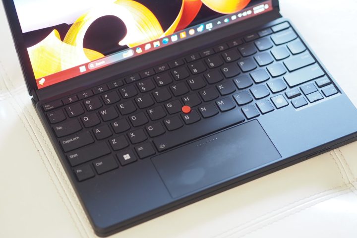 alt: Lenovo ThinkPad X1 Fold keyboard attached to the bottom half of the display