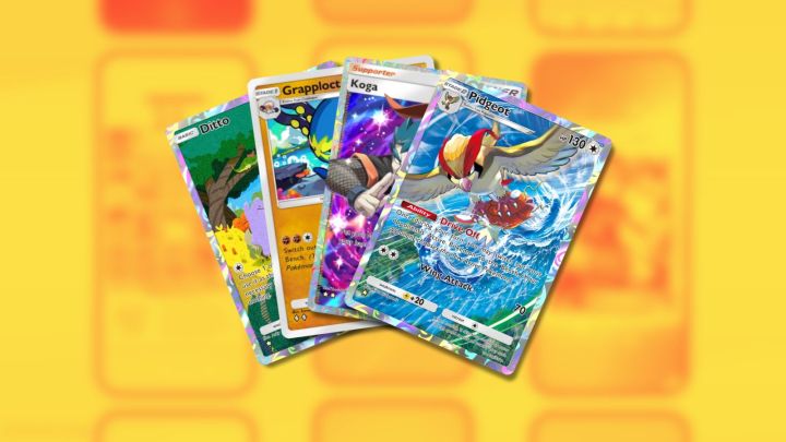 Ditto, Grapploct, Koga, and Pidgeot cards in Pokémon TCG Pocket.