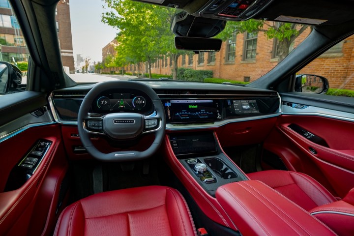 alt: Interior view of the 2024 Jeep Wagoneer S showing dashboard and seats.