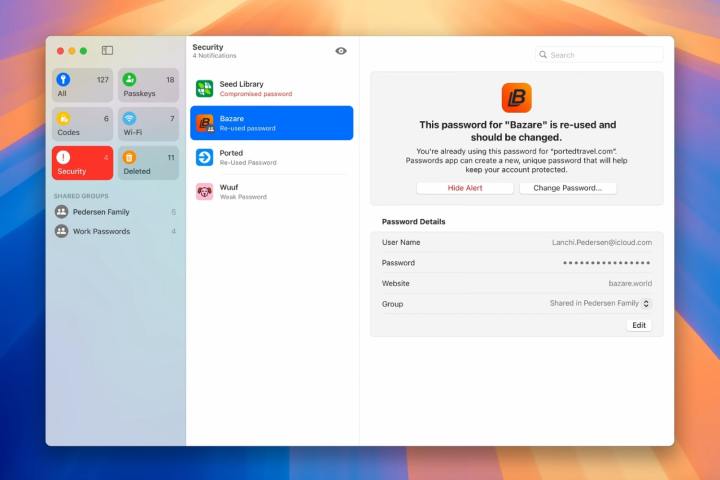 The Passwords app in macOS Sequoia.