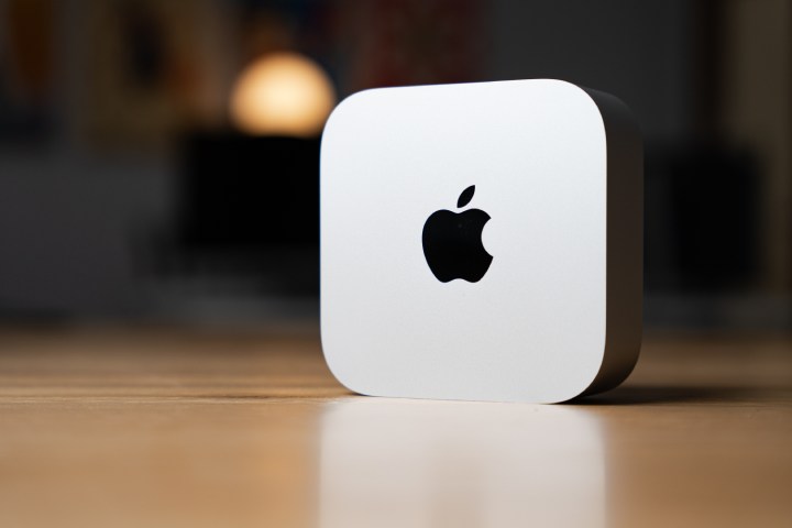 alt=The Apple Mac mini resting on its side on a desk.