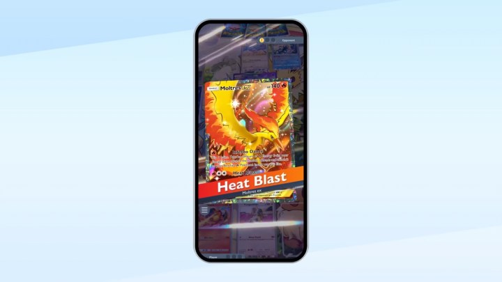 Playing Moltres card in Pokemon TCGP.