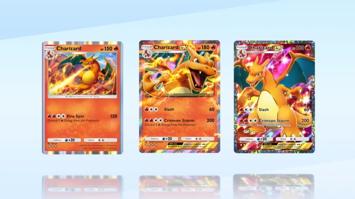 Three Charizard cards in Pokemon TCGP.