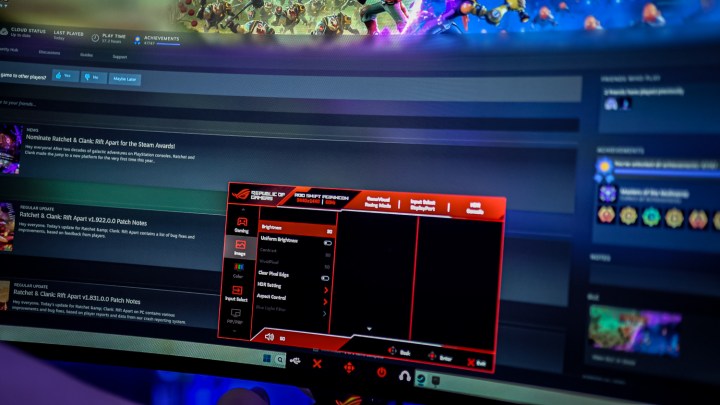 The intuitive on-screen display menu of the Asus ROG Swift PG34WCDM.