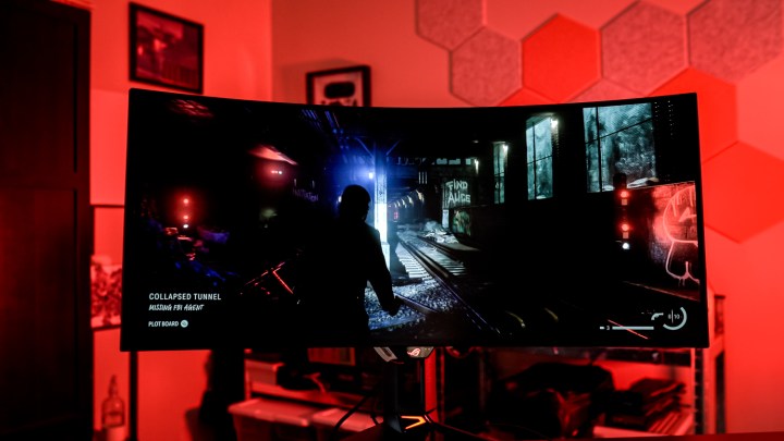 Alan Wake 2 displayed on the Asus ROG Swift PG34WCDM.