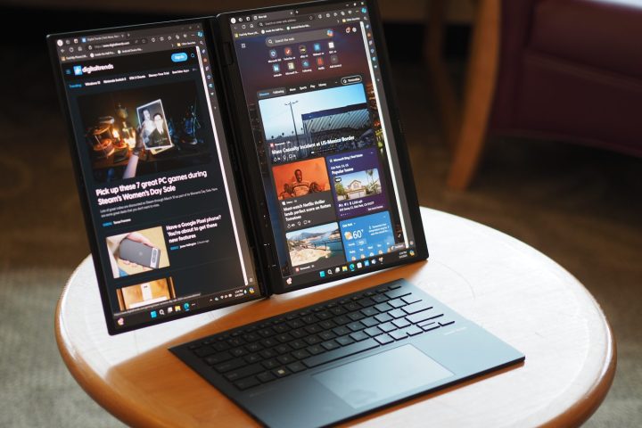 Asus Zenbook DUO 2024 front view showing desktop mode.