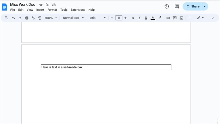 alt text: Borders applied to text in Google Docs creating a text box effect