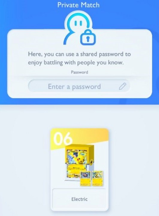 Pokemon TCGP Private Match password screen.