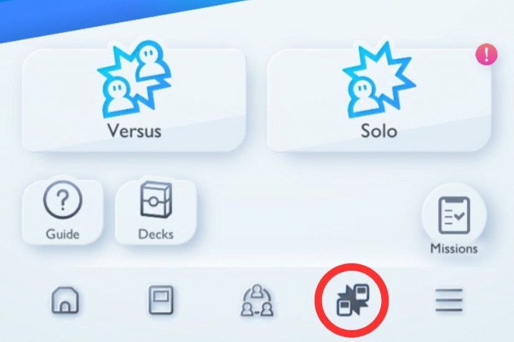 Pokemon TCGP Battle menu button circled red.