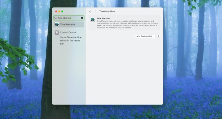 alt text: Time Machine back-up feature on macOS. A laptop screen displays the Time Machine backup interface.