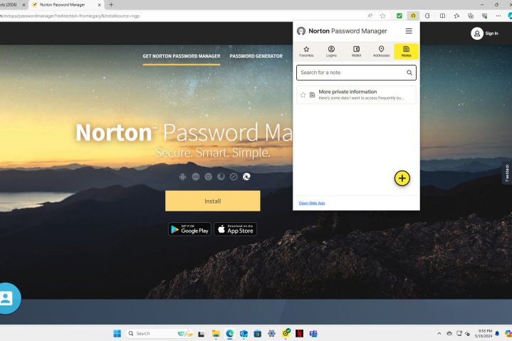 I can add notes, addresses, and credit cards to Norton