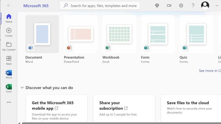 Microsoft 365 Family Web app.