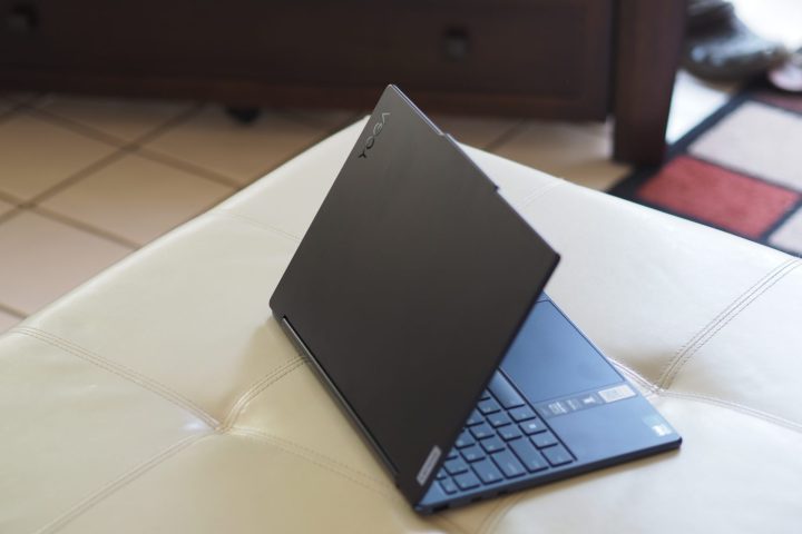 alt text: Rear view of the Lenovo Yoga 9i Gen 9, highlighting the sleek lid design and Lenovo logo.