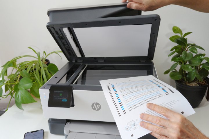 Printhead alignment is a quick two-step process on the OfficeJet Pro 9125e.