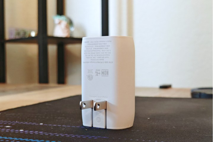 The Belkin BoostCharge 3-port USB-C charger standing upright.