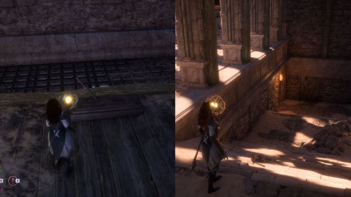 The lever that opens the castle's main entrance and the crystal blocking access to the basement where the Warden Vault is located in Dragon Age: The Veilguard.