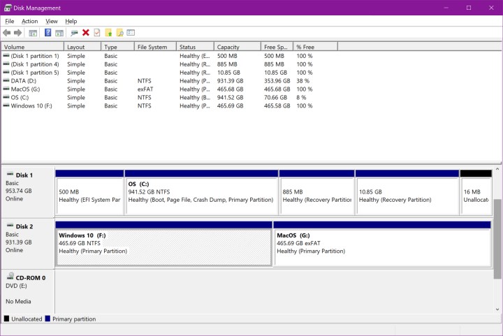 The Windows Disk Management window.