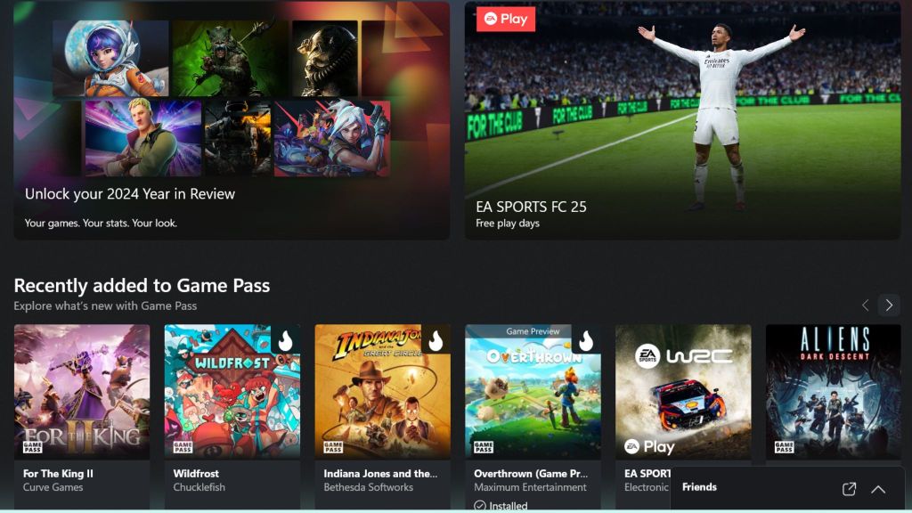 alt: Xbox Game Pass interface displaying various game titles