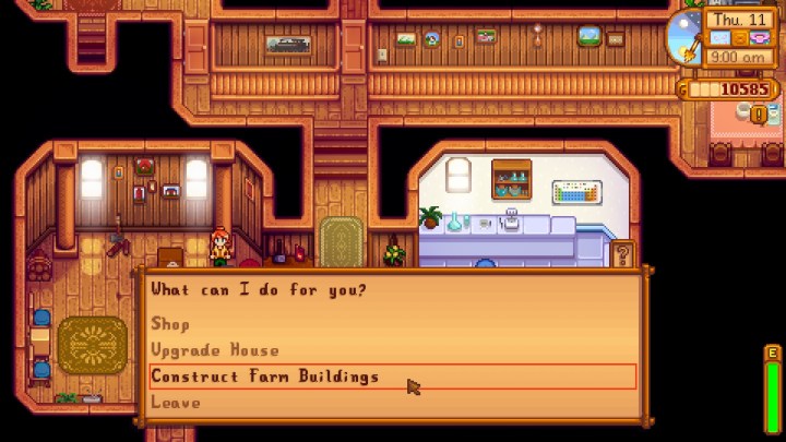 Stardew Valley Construct Farm Buildings option in Robin