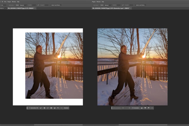 alt: Before and after images demonstrating Photoshop's AI canvas expansion feature