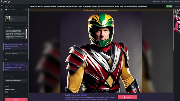 alt: AI-generated image of a person transformed into a Power Ranger using Nightcafe