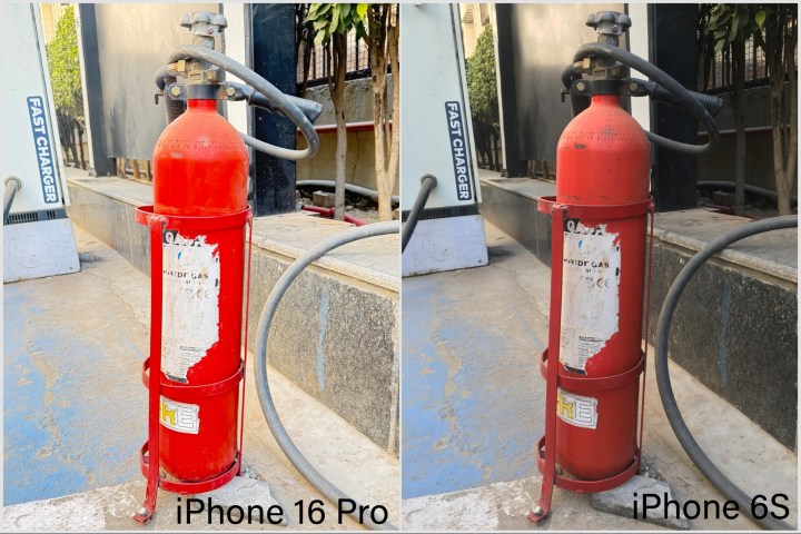 Comparison of pictures taken by iPhone 16 Pro and iPhone 6S depicting a cylinder in macro mode.