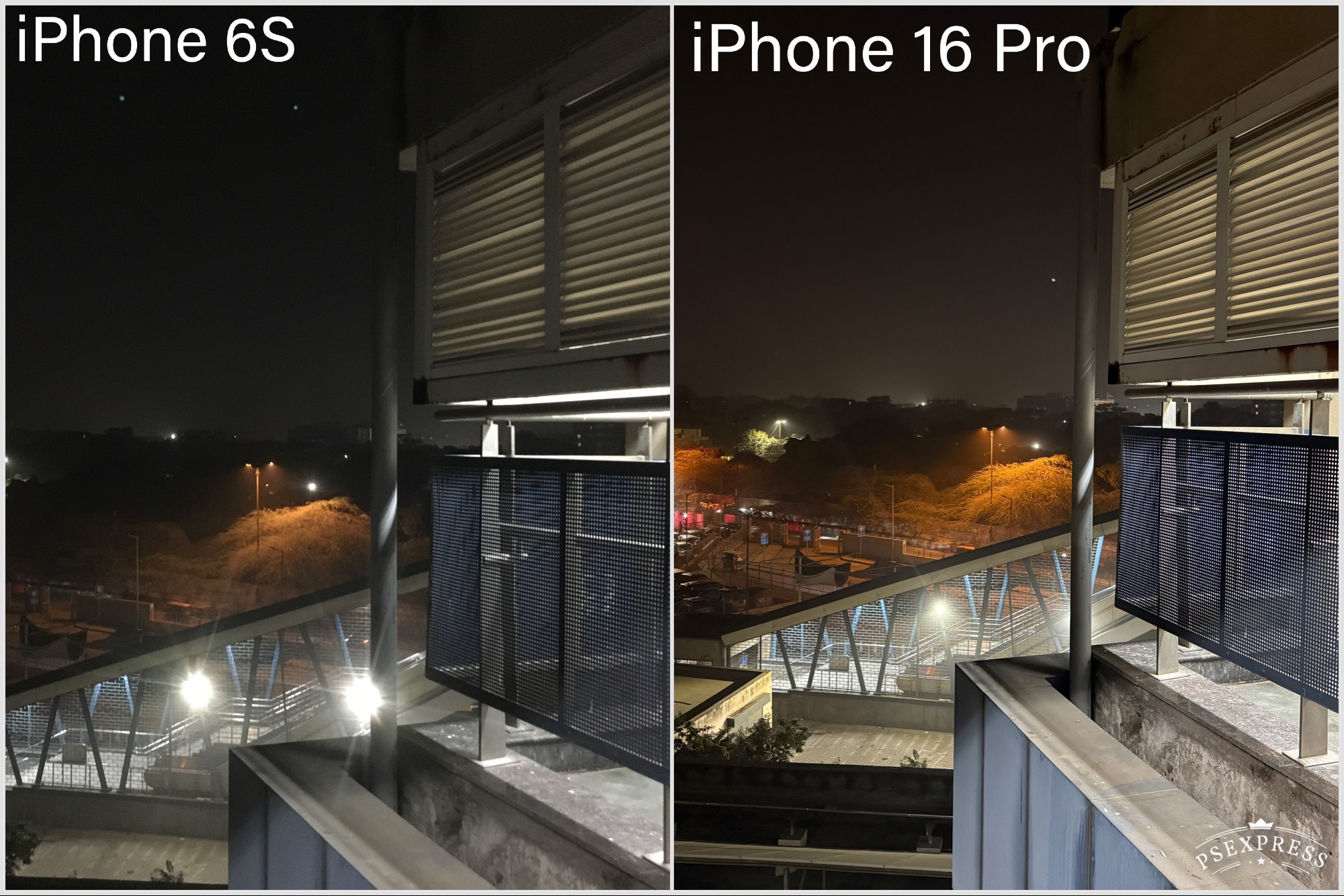 Comparison of pictures taken by iPhone 16 Pro and iPhone 6S showing long-range night capture.