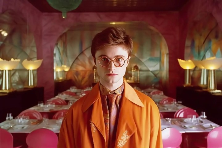 Harry Potter AI generated image in the style of Wes Anderson.