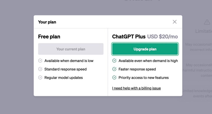 A screenshot of the ChatGPT interface showing the "Upgrade to Plus" option.