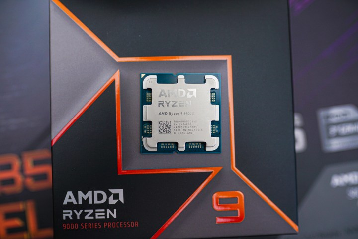 The Ryzen 9 9900X sitting on its box.