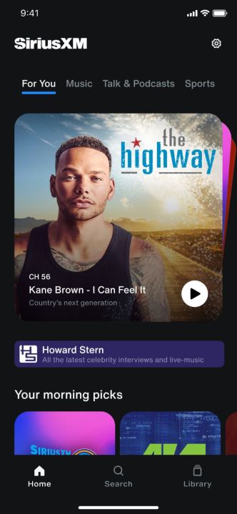 New SiriusXM app home screen.