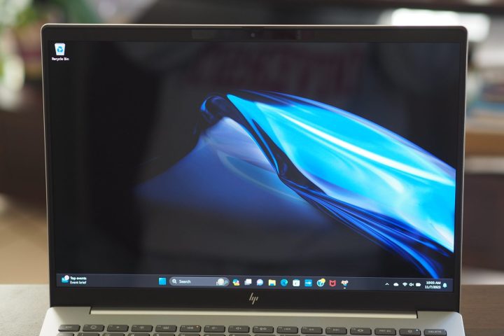 alt: Front view of the HP Pavilion Plus 14 (2023) focusing on the display.